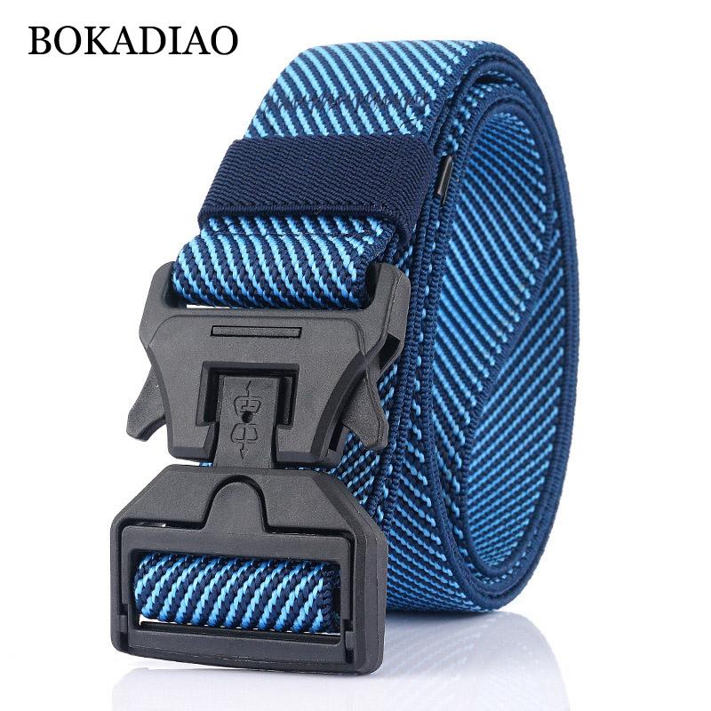 

BOKADIAO Men belt Combat Stretch elastic nylon Belt plastic buckle Tactical Belts Outdoor Training Waistband male strap, Brown