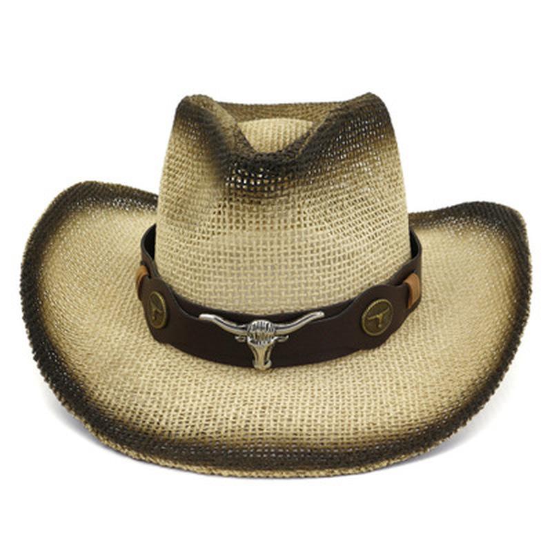 

sun hats men women western cowboy natual raffia straw hats panama round top band belted hip hop casual luxury summer women