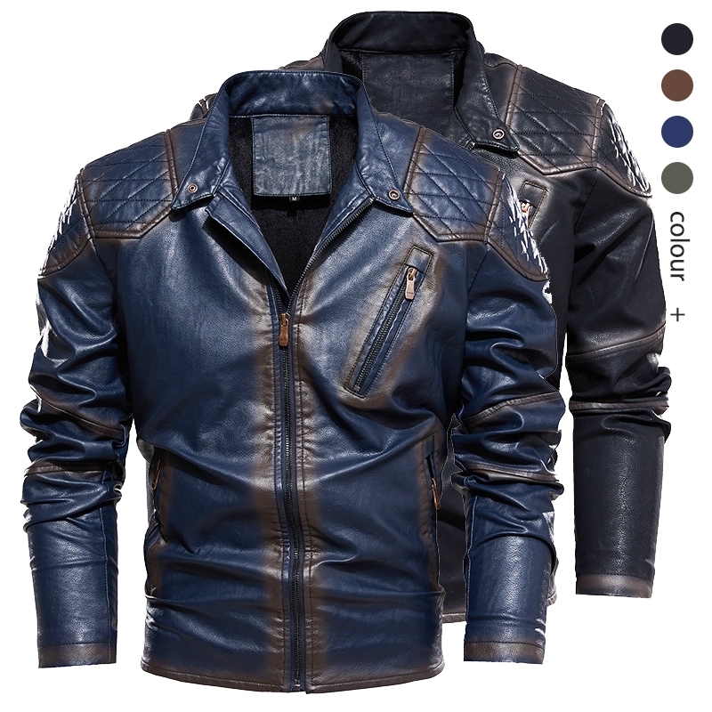 Men Vintage Leather Jacket Winter Coat Mens Fashion Stand Collar Motorcycle Jacket Thick Winter Warm Casual Coat Big Size 201119