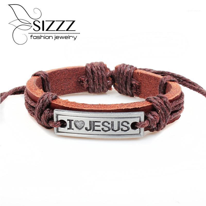 

Wholesale Genuine Leather Jewelry Fashion Simple I Love Jesus Leather Bracelet1