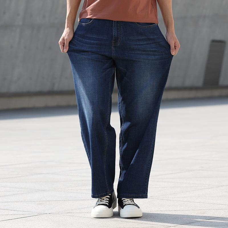 

Men's summer slim jeans loose blue jeans hip-hop streetwear wide-leg pants