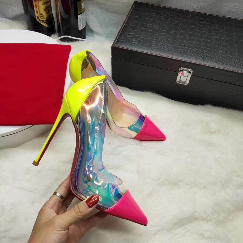 

Size 34-45 Mirror PVC Patent Leather Patchwork Sheepskin Inside Shiny Women High Heels Sexy Dress Party Shoes, Pink 8cm
