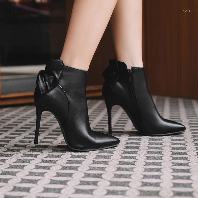 

Sweet Bow-tied Ankle Boots For Women Fashion High Heels Women's Ankle Boots Black White Red Large Size Women Shoes Autumn Winter1