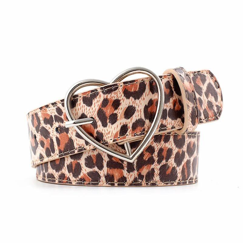 

New Leopard Print Belt Women Waist Belt Leather Metal Heart Pin Buckle Belts For Women Corset For Pants Dress, Black