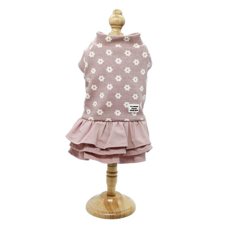 

Autumn and Winter Small Flowers Printing Soft and Comfortable Fabric Cotton Warm Padded Pet Dog Clothes Goods for Pets Dog Dress, Gray