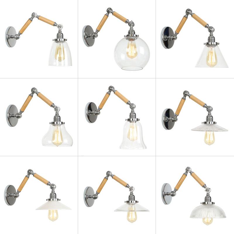 

Retro industrial wrought iron E27 LED wall lamp adjustable wood arm wall lamp for living room bedroom cafe restaurant hotel room