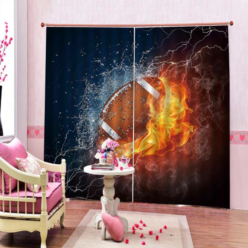 

Custom 3D Curtains Fire And Water Basketball For Living room bedroom Blackout Drapes Indoor Decor Sets 2 Panels with Hooks, As pic