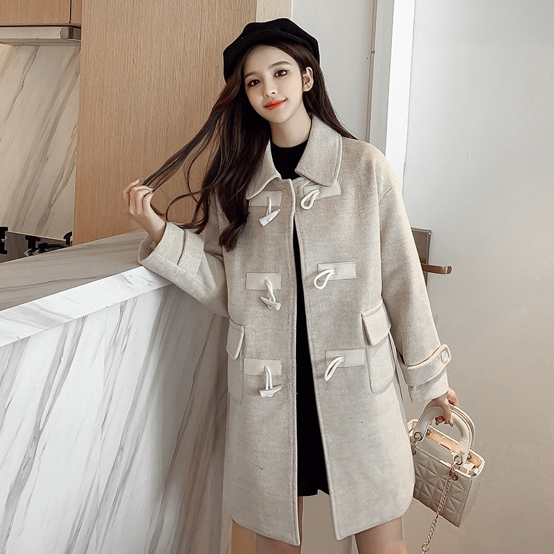

2021 New Winter Mid-length Horn Buckle Short-height Cotton Jacket XVS0, Apricot.