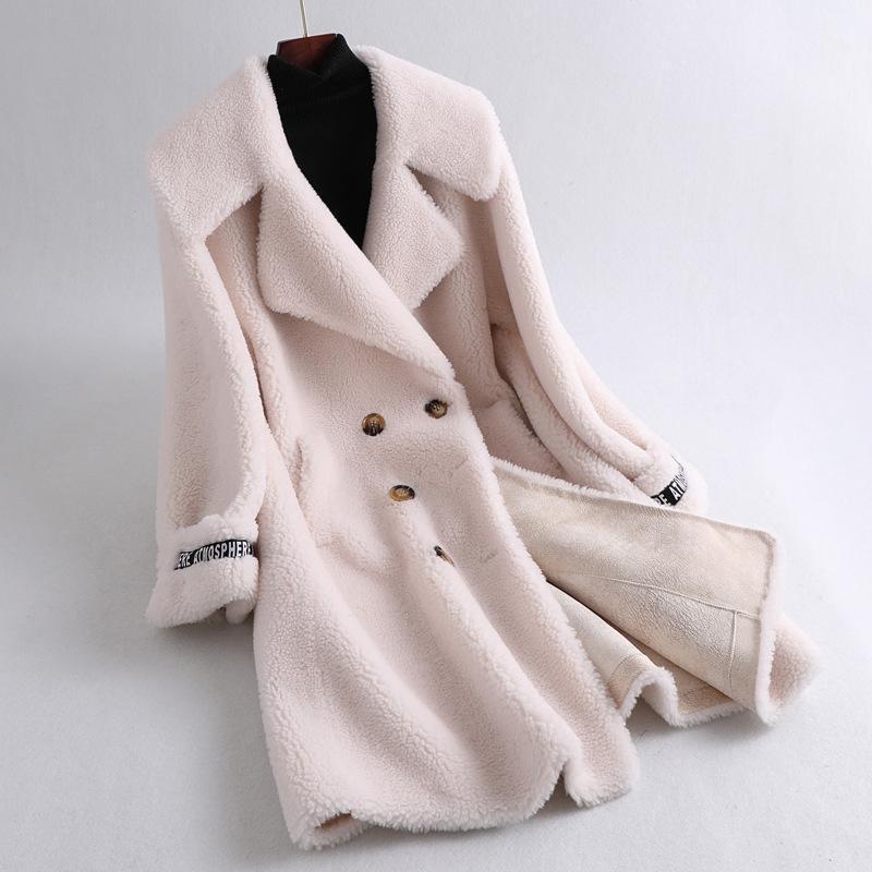 

Women Winter Real Australian Wool Fur Coat Jacket Long Furry Overcoats Lady Genuine Fur Pelt Coats Double Breasted Outwear1, Blue