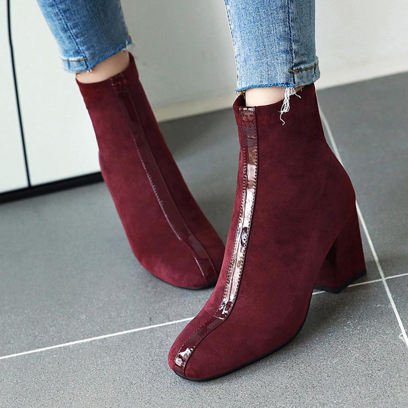 

AIWEIYi Women Ankle Boots Autumn Winter Women Shoes High Heels Stretch Fabric Slip On Boots Botas De Mujer, Black