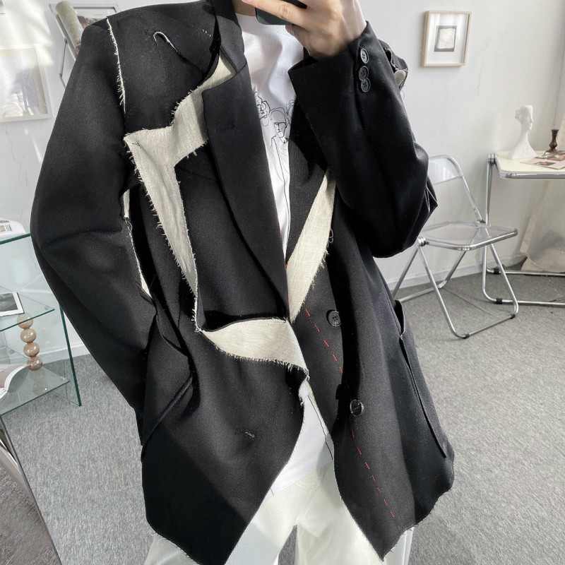 

Personality Spring 2021 Suit Deconstruction Design Feeling Rough Edge Jacket Blazer 8LUU, Black