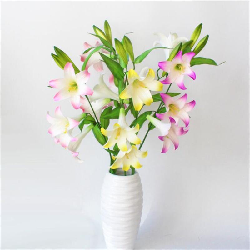 

5Pcs Fake Lily Flower 38.2" Simulation Foam Lily Branches Five Heads for Home Decorative Artificial Flowers, Pink