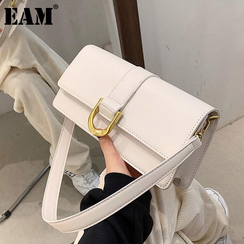

[EAM] Women New Elegant High Quality PU Leather Flap Personality All-match Crossbody Shoulder Bag Fashion Tide 2021 18A1779, Black