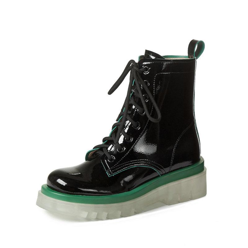 

Genuine Leather Short Boots Dancing Chunky high Heels Party Shoes Woman Winter Punk Women New Ankle Boots, Black