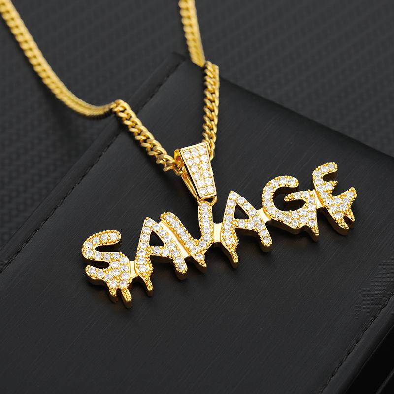 

Punk Savage Letter Necklace Fashion Men's Pendant Shiny Out Link Chain Necklace Choker Hip Hop Jewelry 2020