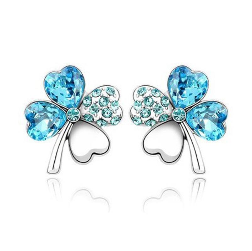 

Stud Four Leaves Clover Crystal Earrings Fashion Woman Color Retention Jewelry
