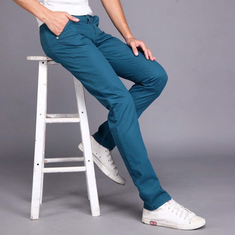 

Men' casual spring summer new multi-color thin fashion long pants straight male pantalon pocket hombre, Blue