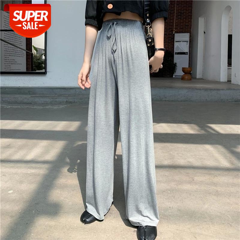 

HSA 2020 New Women Summer Pants Solid Thin High Waist wide-leg pants Ladies Trendy All-match Casual Popular Mopping Pants #TP81, Black;white