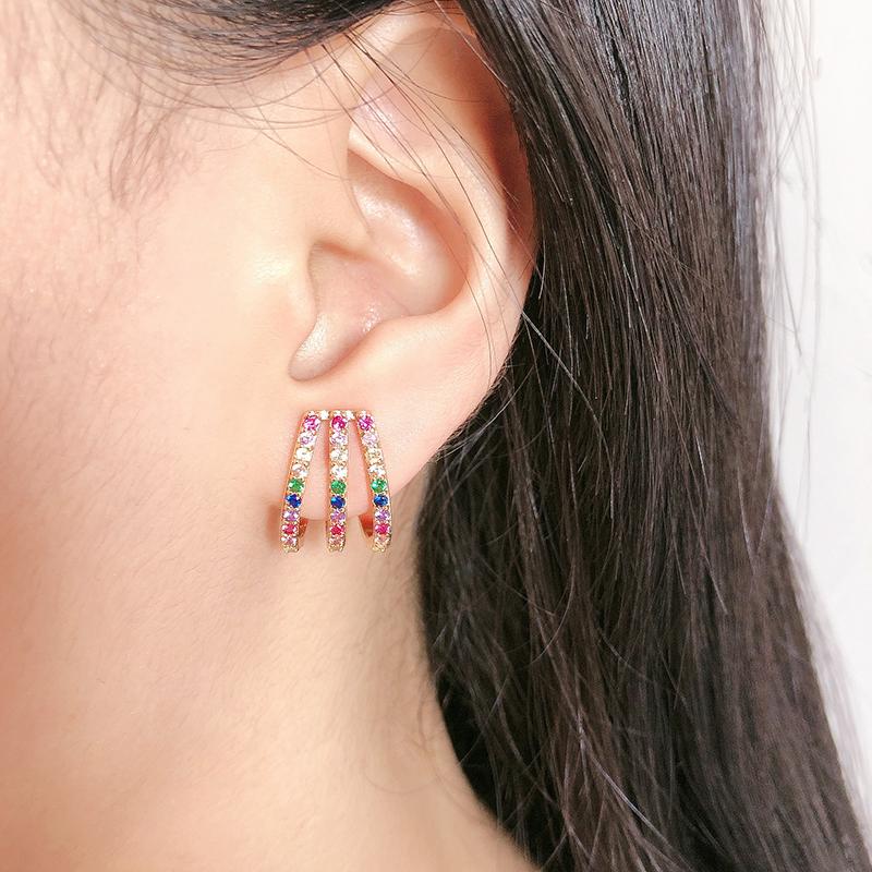 

Gold Black Copper Colorful Cubic Zirconia Stud Earrings Fashion Jewelry Female Wedding Party Gift For Women's rainbow earrings