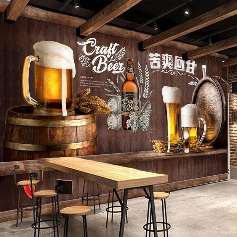 

Custom 3D Photo Wallpaper Retro Nostalgic Beer Mural Restaurant Bar KTV Winery Wall Decor Painting Wall Paper Papel De Parede, Silk cloth