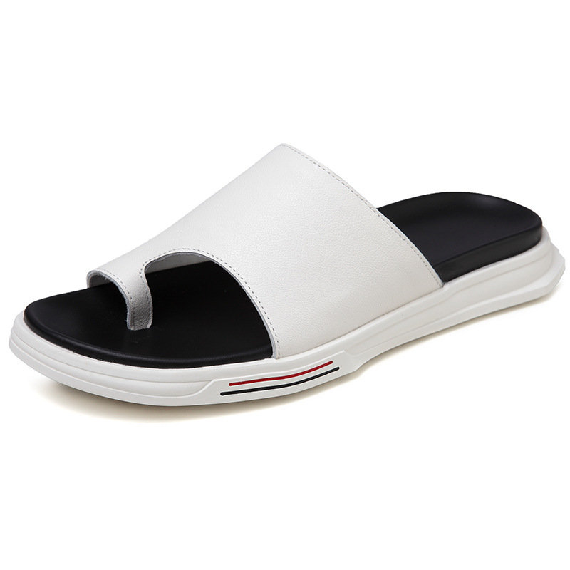 

Slippers Will Male See Real Leather Sandals Korean Personality Version of Thick Anti-slip Soles Flip-flops 38-44. G513, Black