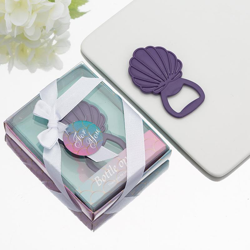 

10 Pieces/lot) Purple Wedding souvenirs of Seashell Bottle Opener Favors for Beach Scallop gift and Baby Birthday Party favors