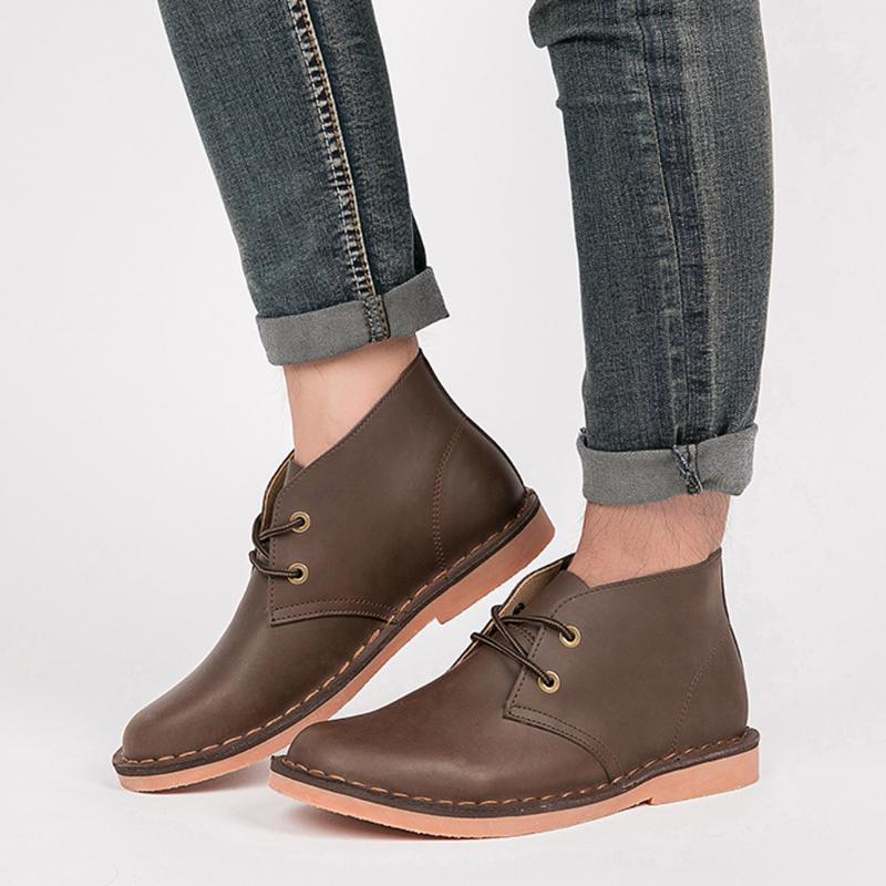 

YOUYEDIAN brown leather boots men Classic Wild Round Head British low ankle boots men Casual Booties bota hombre cuero#701G401, Black
