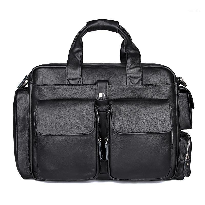 

17" Men's Briefcase Laptop Bag Black Genuine Leather Male Travel Business Fashion Hand Casual Tote Shoulder Bags Cow Leather1