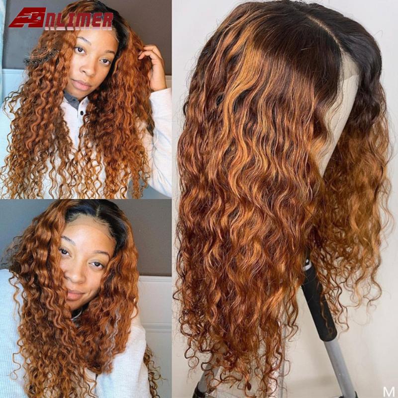 

Water Wave Ombre Brown Lace Front Wig Natural Hairline Human Hair Wigs Brazilian Pre-plucked T Part Lace Front Human Hair Wigs, 13x4 middle part wig