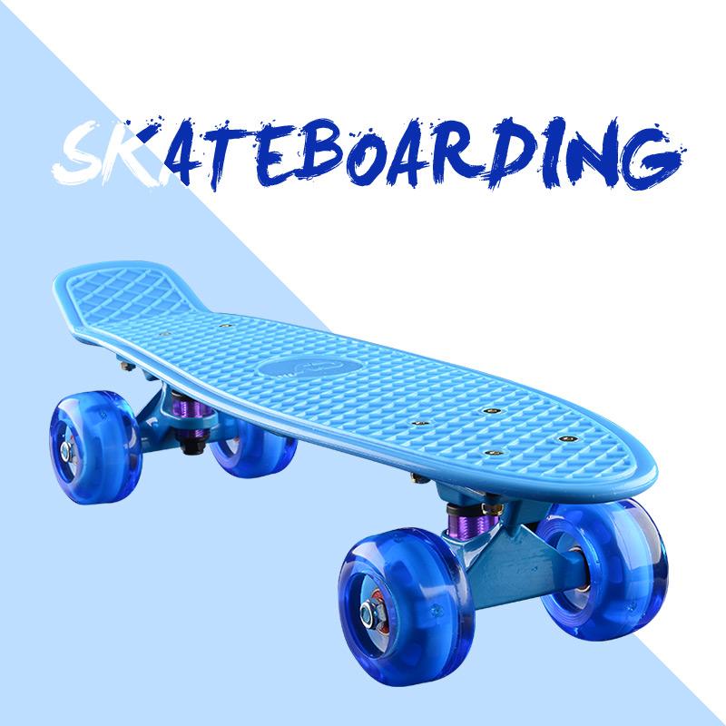 

22inch Mini Longboard Fish Board Cruiser Skateboard Children Scooter Retro Long Board 4-Wheel Skate with LED Flash Wheels, 11