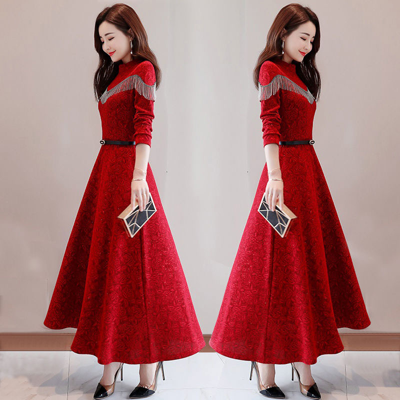 

Women Fringe Dressed 2021 Spring New Sleeves Elegant Women's Thin Swing Dress Long R525 Eqgy, Navy