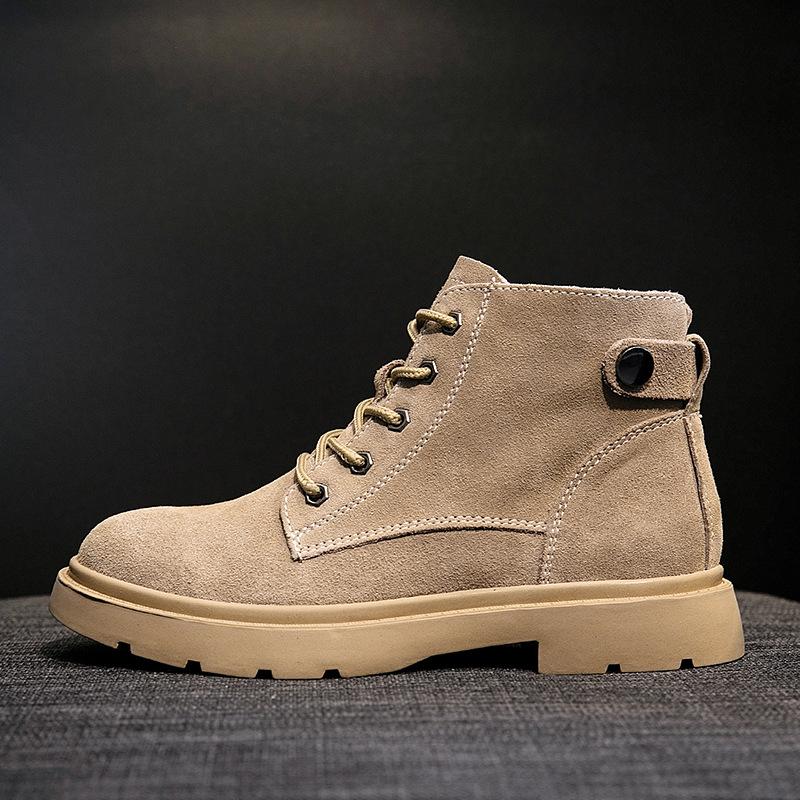 

Leather Boots Women's Booties British Style Retro Students 2020 Autumn and Winter New Motorcycle Boots Ankle Woman, Beige