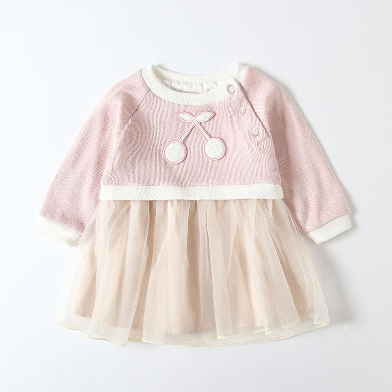 

Girls Dress New Autumn Girls Clothes Berries Design Lantern Sleeve Dress Birthday Party Ball Gown For 0-2 Yrs, Pink