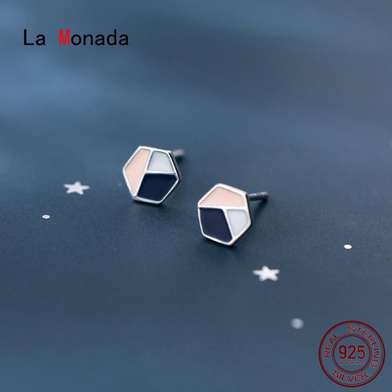 

La Monada Polygon Color Stud Earrings For Women Silver 925 Minimalist Fine Women Earrings Jewelry Stud 925 Silver