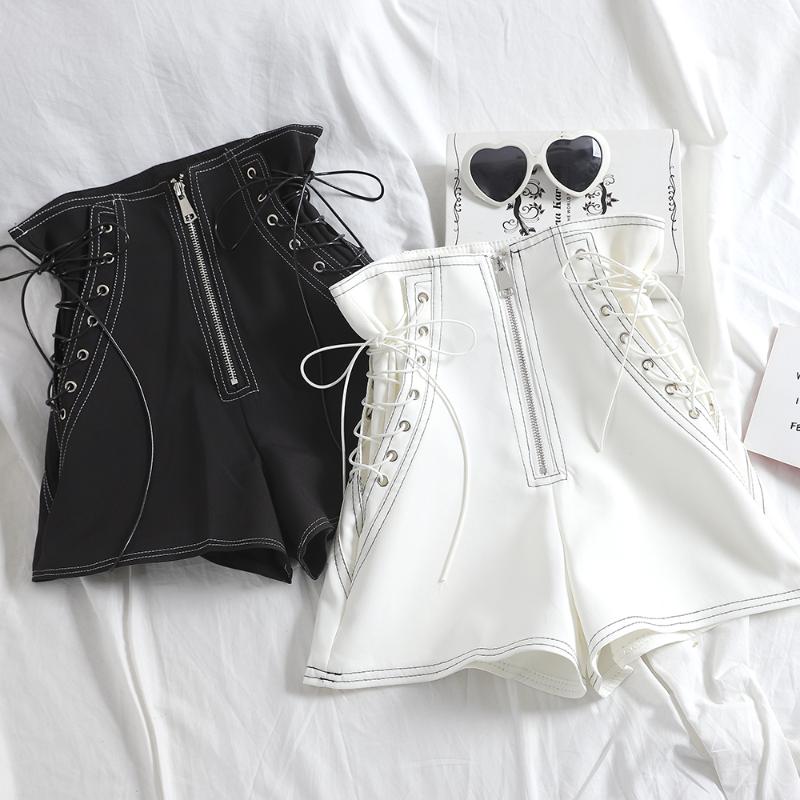 

High Waisted Shorts Women' Spring And Autumn New Style Thin And Fashionable Lace Up Shorts, Black