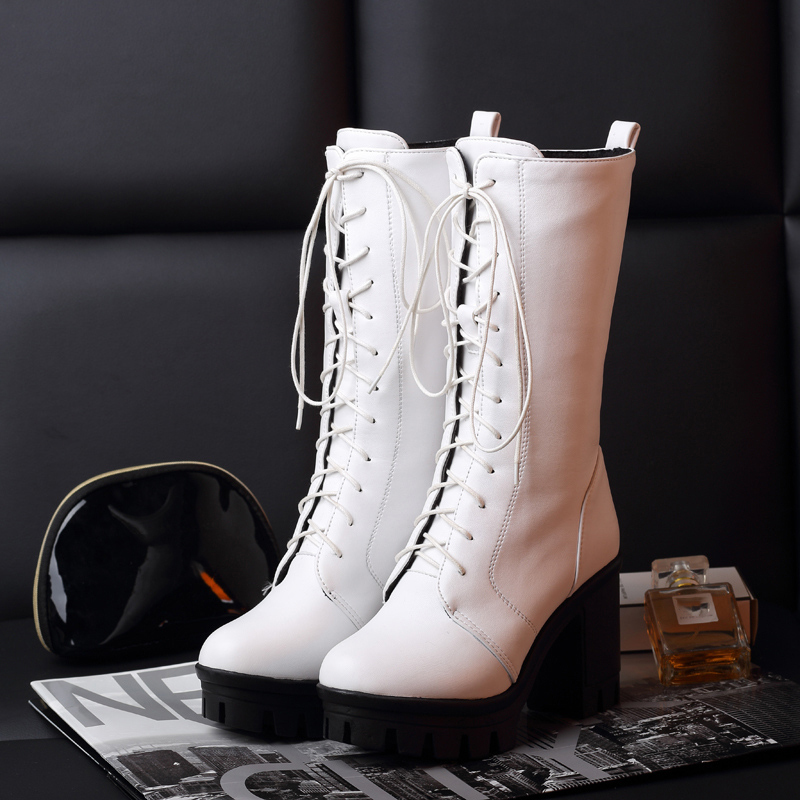 

Black White 2020 High Platform Women's Toe Round Bottom Rentals Up to Mid-calf Hot Fashion Gladiator Boots Ktj3