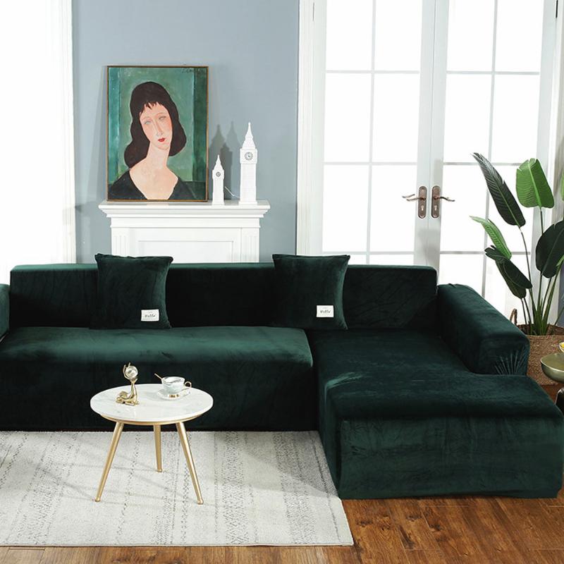 

Elasticated Plush Sofa Covers Couch Cover for Living Room Velvet Corner Armchair Pleads Cover 2/3/4 Seater L Shape Furniture