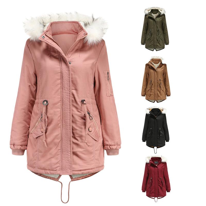 

Fashion Hot-sale Women Fleece Parkas 2020 Winter Casual Fur Hooded Zipper Pockets Thick Coat, Black