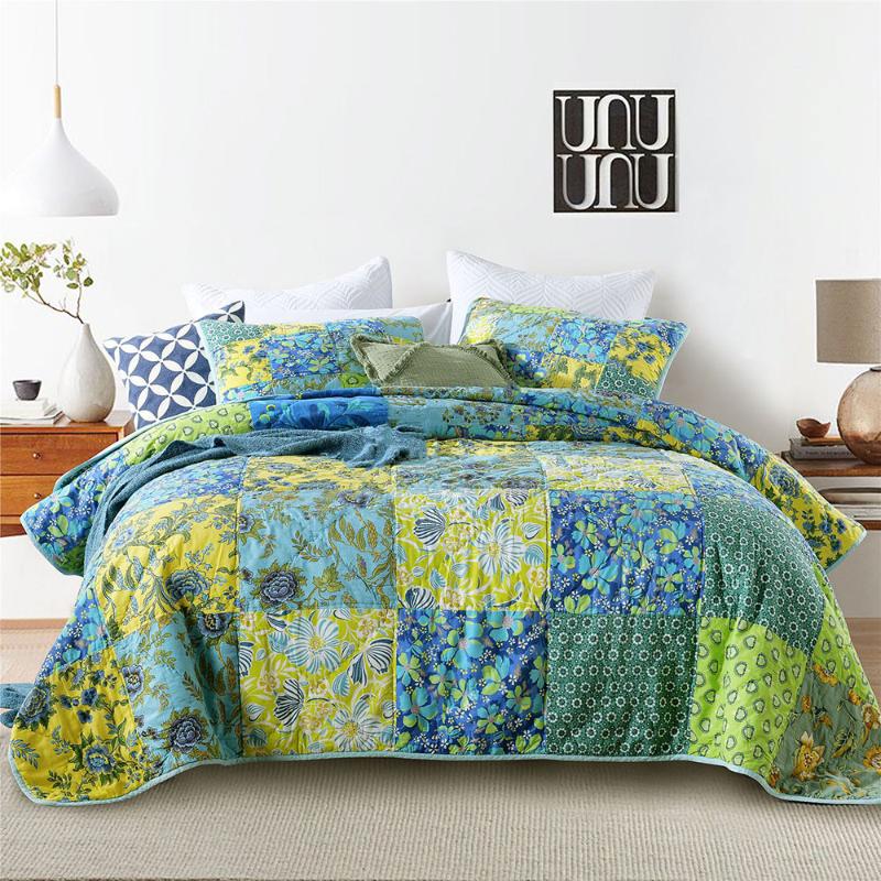 

CHAUSUB Cotton Bedspread Thick Quilt Set 3PCS Handmade Patchwork Bed Cover With 2*Shams  Size Coverlet Summer Blanket, Green