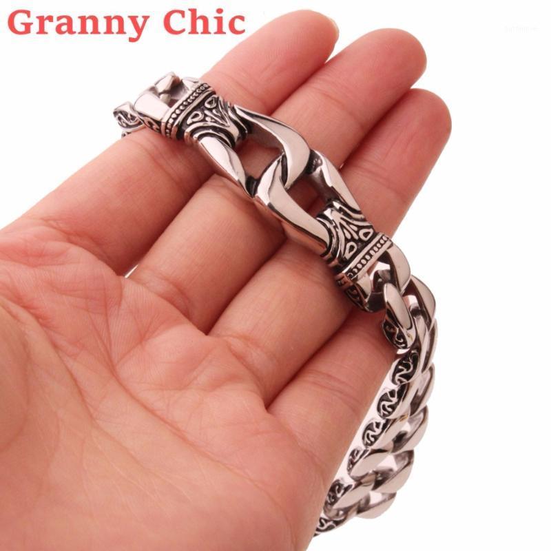 

Granny Chic 22cm * 12mm Heavy Stainless Steel Silver Color Curb Cuban Bracelet Men's Women Vintage Bracelets Cool Jewelry1