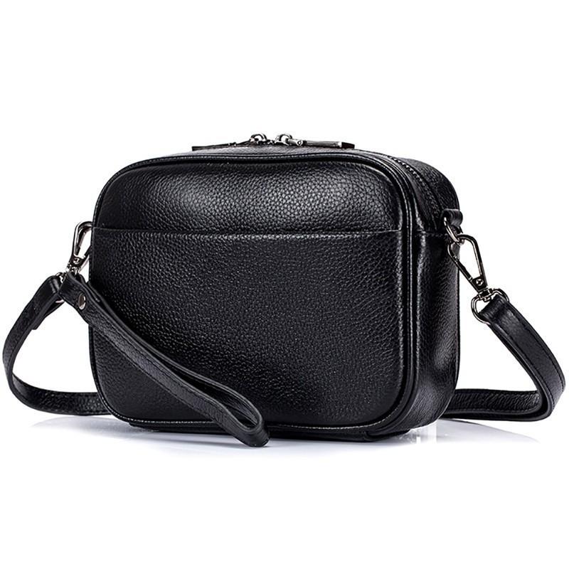 

Brand Designer Genuine Cowhide Leather Women Bag Real Leather Shoulder Bags High Quality Flap Small Women Messenger Bags, Black