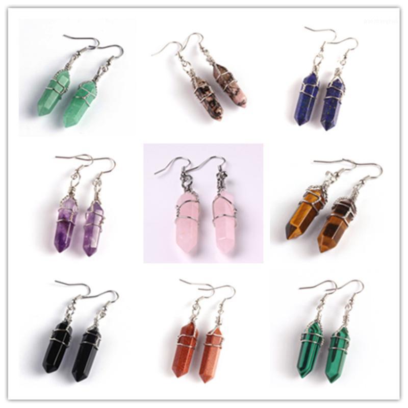 

Trendy-beads Silver Plated Handmade Wire Wrap Hexagon Column Quartz Stone Dangle Earrings Personalized Jewelry & Chandelier