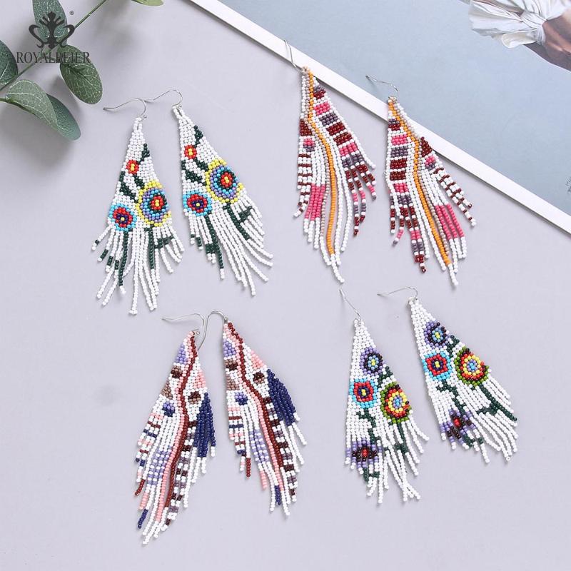 

2021New Fashion Women Bohemian Long Tassel Beads Earrings Vintage Flower Dangle Earrings Beads Eardrop Women's Jewelry Gift