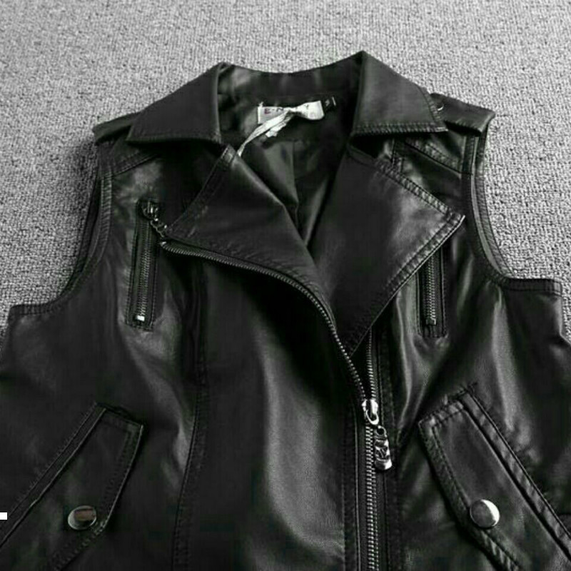 

autumn 2021 New sleeveless leather from coats pockets with female jacket vest plus size 4xl y184 S6N6, Heise