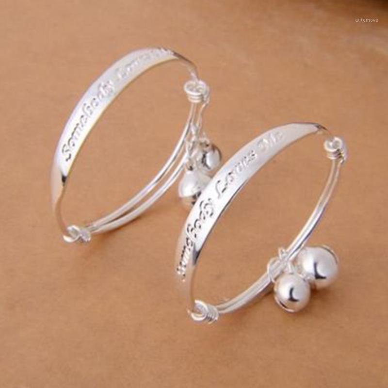 

1 Pair Custom Durable Birthday Girls Boys Gift Jewelry With Bell Letter Pattern Silver Plated Souvenir Baby Bracelet1