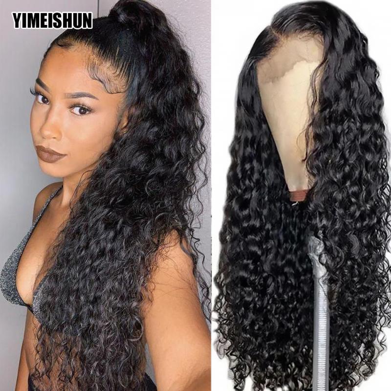 

YIMEISHUN Water Wave Wig Human Hair 13x4 Curly Human Hair Wig Malaysian Lace Front For Black Women180 Density Remy, Natural color