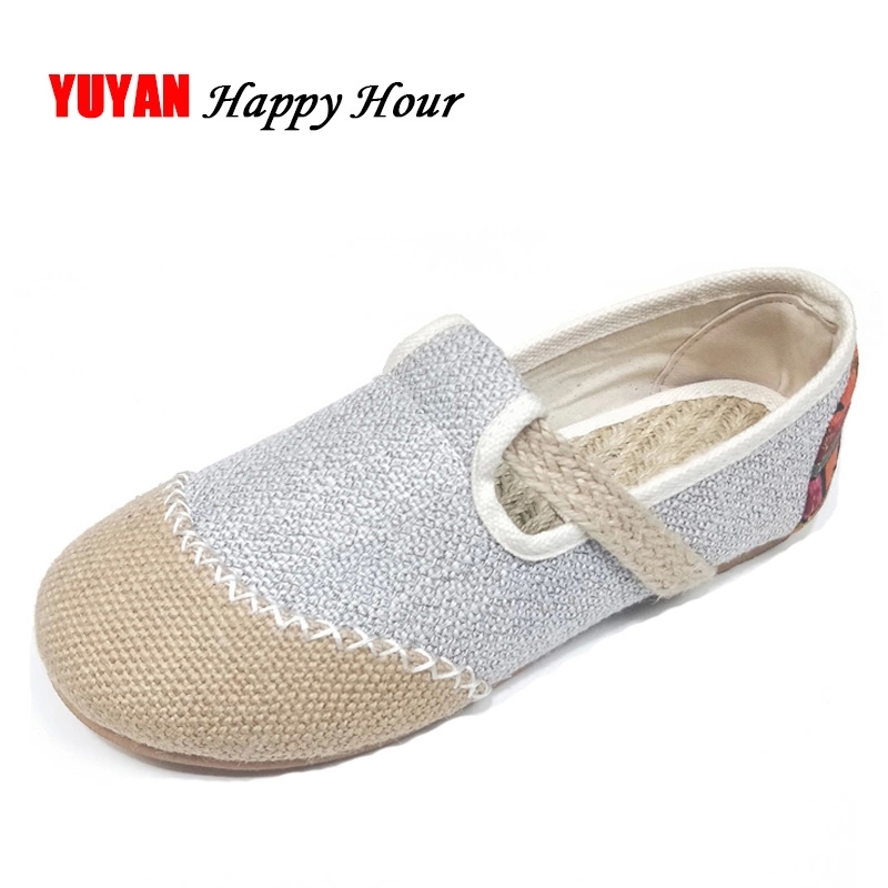 

Soft Hemp Casual Shoes Women Loafers Sweet Ladies Brand Shoes Women's Flats Fashion Spring Summer Loafers ZH2917 #R27P, Beige