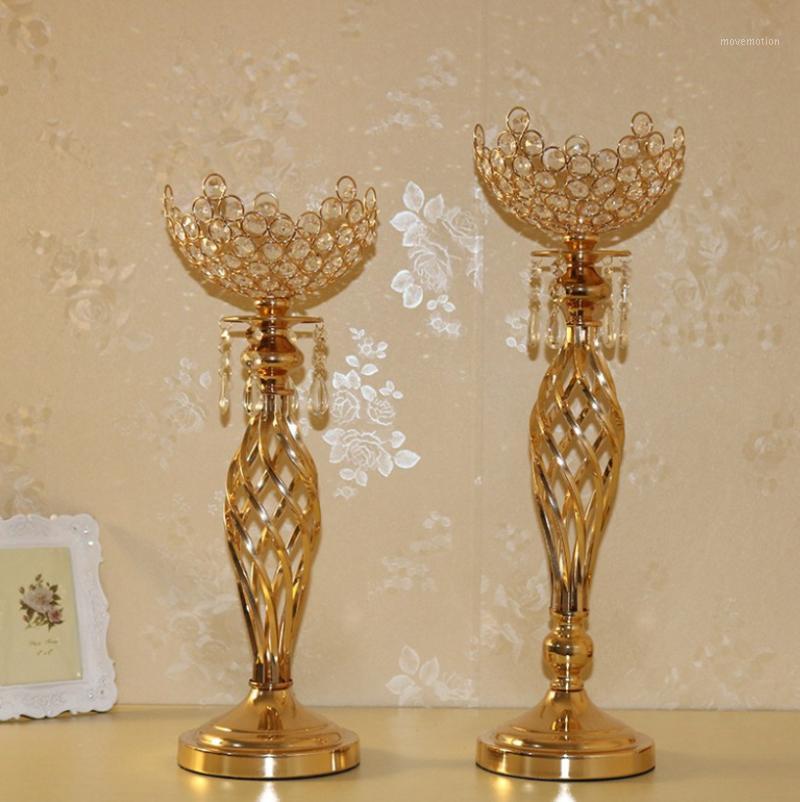 

Creative Crystal Wedding Centerpiece Gold Candle Holder Metal Flower Stand Elegant Candlestick for Rustic Vintage Marriage1