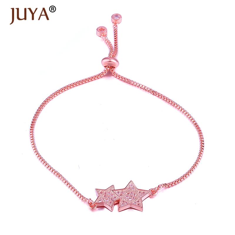

Simple Design Popular Trendy Shining Zirconia Rhinestone Stars Charm Chain Bracelets For Women Party gift bracelet femme Jewelry