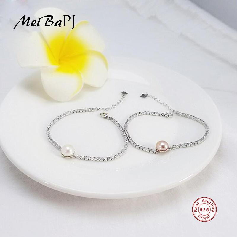 

MeiBaPJ]925 Sterling Silver Bracelet Natural Freshwater Pearl Bracelet for Women White/Pink/Purple/Black Fashion Charm Jewelry